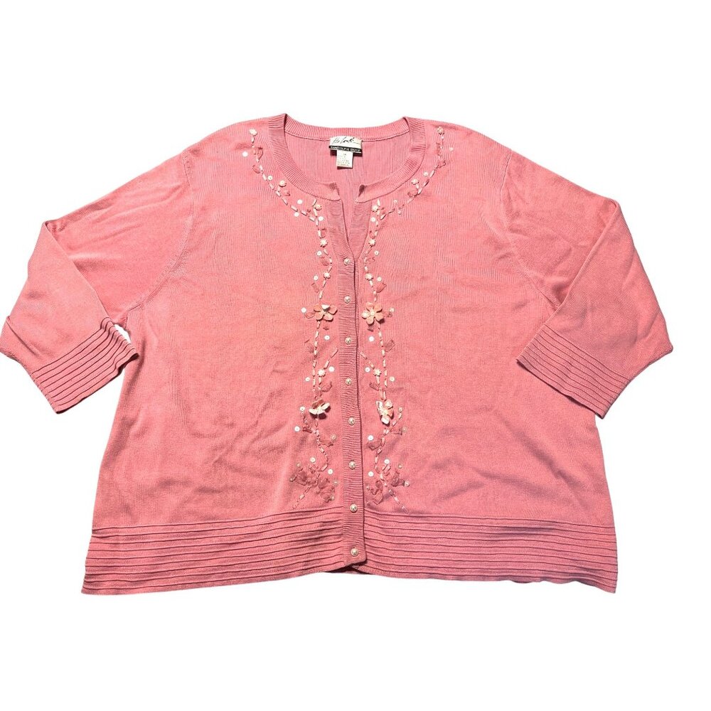 THE LOOK by Randolph Duke 3Pc Pink Knit Set 3X Embroidered Silk Blend